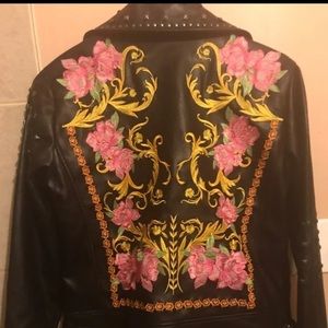 Embroidered vegan leather jacket